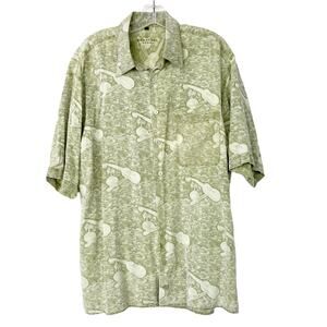 Bugatchi Uomo Green Printed 100% Silk Short Sleeve Button Down Sz L